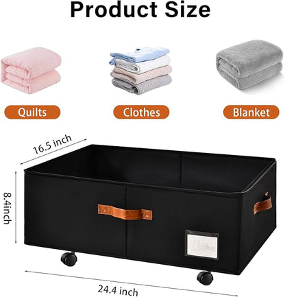 Freebat Under Bed Storage Organizer with Wheels, Underbed Container with Clear Lid Cover, Storage Bag Box with Visiable Window for Clothes, Bedsheet, Pillow, 2 Pack