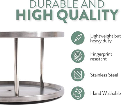 Estilo Stainless Steel 2-Tier Spice Rack Lazy Susan Organizer | 360-Degree Racks for Inside Cabinets | Rotating/Spinning Storage | Food, Kitchen, Pantry, Medicine