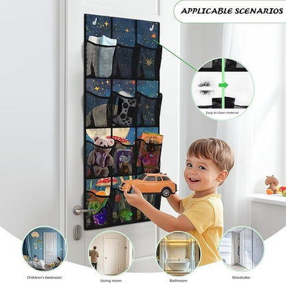 Moon Door Hanger Organizer 12 Pockets Over The Door Closet Organizer Space Saving Mushrooms Multi-Funtion Storage Bag for School