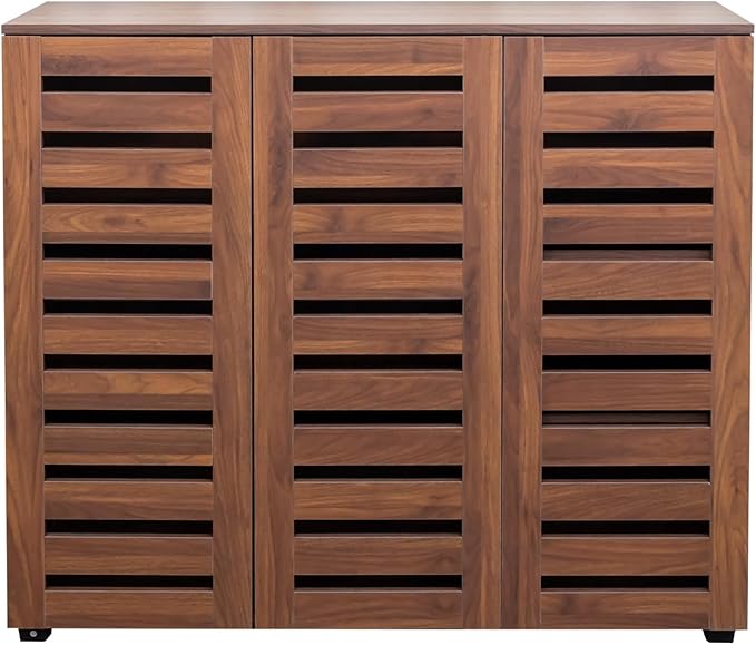 Shoe Cabinet, 5-Tier Shoe Storage Cabinet with Adjustable Shelves, Wooden Shoe Rack Organizer with Louvered Doors for Entryway, Hallway, Bedroom, Living Room