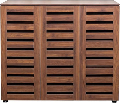 Shoe Cabinet, 5-Tier Shoe Storage Cabinet with Adjustable Shelves, Wooden Shoe Rack Organizer with Louvered Doors for Entryway, Hallway, Bedroom, Living Room