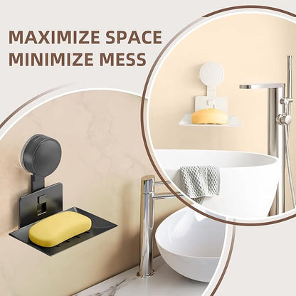 Suction Cup Soap Dish for Shower (1 Pack) - Shower Bar Soap Holder Wall-Mounted - Self-Draining Soap Tray Soap Container - Stainless Steel Shampoo Bar Holder Sponge Holder for Bathroom