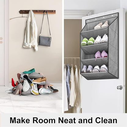 SLEEPING LAMB Over the Door Shoe Organizer for Closet, Short Hanging Shoe Rack with Large Deep Pockets, Narrow Door Sneaker Storage for Boots in RV, Dorm, Grey