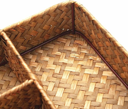 YANGQIHOME Tea Bag/Sugar Packet Holder, Coffee Station Condiment Organizer, Seagrass Storage Basket, Wicker Rattan Divided Basket Organizer for Drawer/Shelf/Countertop