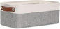 DULLEMELO Fabric Bathroom Storage Bin with Leather Handles, Narrow Organizer for Towels, Toilet Paper Rolls, Storage Basket for Back of Toilet, Vanities, Shelves & Cabinets (White&Gray)