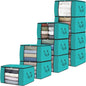 Fab totes Storage Bags,Clothes Blanket Storage Bins Foldable Closet Organizers with Reinforced Handle for Home Dorm Storage and Organization,Fabric Bags for Organizing Sheets,Clothing (Green,10 Pack)