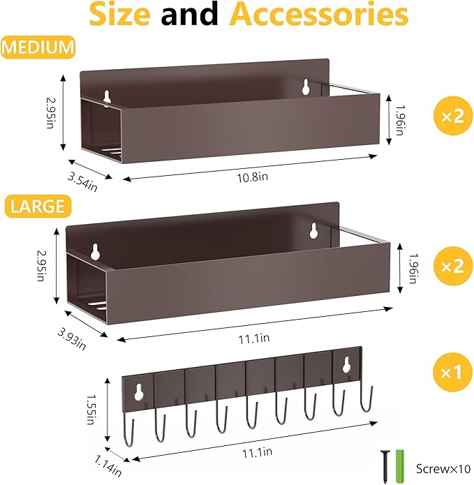 SMRCAD Magnetic Spice Rack Organizer for Fridge Seasoning Organizer for Kitchen storage with Screw Magnetic Shelf with Hook for Refrigerator and Oven (4pack1hook-Bronze)