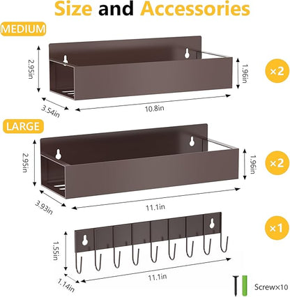 SMRCAD Magnetic Spice Rack Organizer for Fridge Seasoning Organizer for Kitchen storage with Screw Magnetic Shelf with Hook for Refrigerator and Oven (4pack1hook-Bronze)
