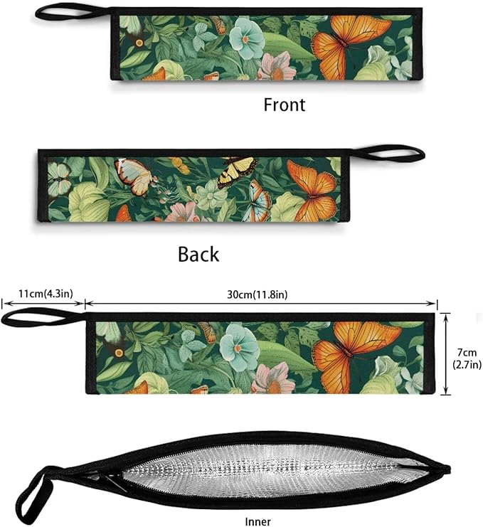 COEQINE Butterfly Utensil Holder Green Portable Fork Spoon Knife Organizer Hawaii Style Work Storage Case With Handles Zipper Chopstick Case Silverware Case With Handles for Travel