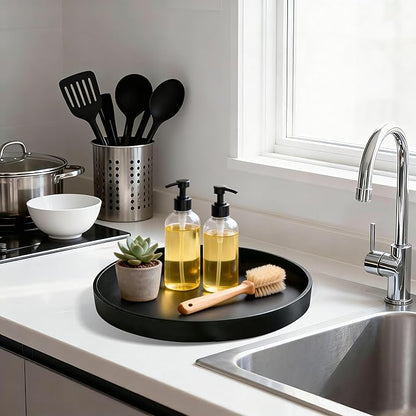 1 Pack 10" Bathroom and Vanity Tray, ABS Bathroom Counter Organizer, Coffee Table Decor for Perfume, Candles, Keys &More. Kitchen Countertop Organizer, Decorative Tray Soap Holder, Black