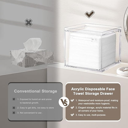 Disposable Facial Towels Storage Box - Acrylic Container Compatible With Clean Skin Club Clean Towel XL - Wall-Mounted Makeup Organizer With Drawer Valentine's Day Gifts