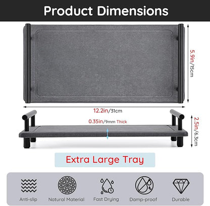 Segbeauty 12x6in Large Vanity Tray, Instant Stone Drying Mat for Bathroom Kitchen Counter, Diatomaceous Fast Dry Soap Organizer With Handle