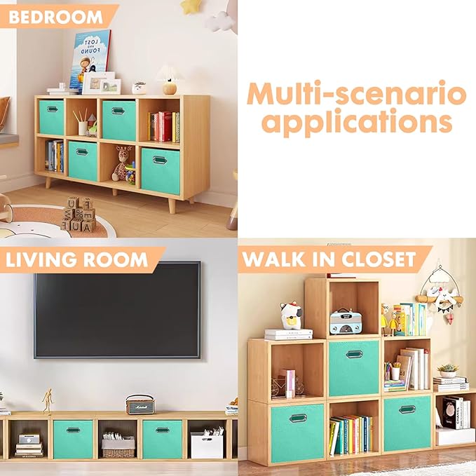ShellKingdom Storage Bins, Foldable Fabric Storage Cubes And Cloth Storage Organizer Drawer with Metal Handle For Closet And Toys, 11 X 10.5 X 10.5 INCH, 6 Pack (Mint Green)
