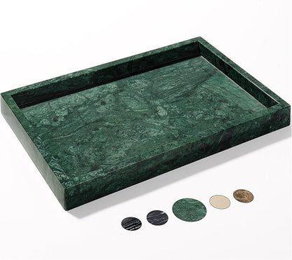 YMXYJM Real Natural Marble Tray for Bathroom, Genuine Marble Stone Vanity Tray, Luxury Storage Trays for Kitchen, Vanity, Home Decor, Dresser, Non-Resin/Non-Ceramic, 12"x 8"x 1.2", Dark Green