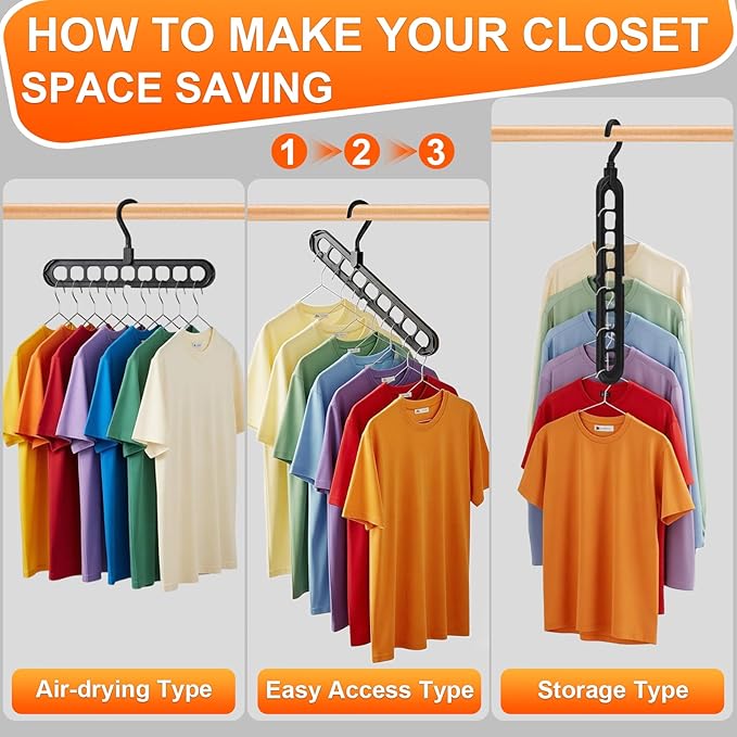 Magic Space Saving Hangers,7 Pack Multi-Functional Closet Organizers and Storage, 9-Hole Cascading Hanger, College Dorm Room Essentials for Guys, Heavy Duty Wardrobe Clothes Drying Rack for Shirts