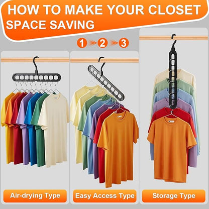 Magic Space Saving Hangers,7 Pack Multi-Functional Closet Organizers and Storage, 9-Hole Cascading Hanger, College Dorm Room Essentials for Guys, Heavy Duty Wardrobe Clothes Drying Rack for Shirts