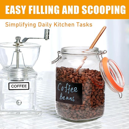 50oz Glass Jars with Clamp Lids,Set of 4,1500ml Square Wide Mouth Mason Jars with Airtight Lids,Large Glass Storage Container with Clip Lid for Kitchen,Flour,Pasta,Beans