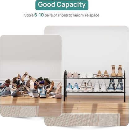 viewcare Shoe Rack for Closet, 2-Tier Long Shoe Rack for Entryway & Garage, Sturdy Metal Construction, Shoe Organizer Holds 6-10 Pairs