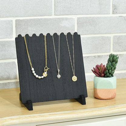 Ikee Design Set of 2 Wood Necklace Jewelry Display Stand for 8 Necklaces, Necklace Display Holder Organizer, Black Color