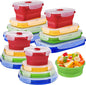 Yaomiao 16 Pack Collapsible Food Storage Containers with Lid Foldable 8 Pcs Rectangle Storage Bowl and 8 Pcs Round Silicone Food Bow for Lunch Camping Rv Accessories Microwave Freezer(Bright Colors)