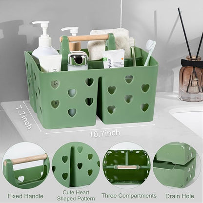 Anyoifax Portable Shower Caddy Plastic Shower Basket Organizer Divided Bathroom Caddy Storage Cleanning Caddy Tote with Handle for College, Dorm Room, Kitchen, Green