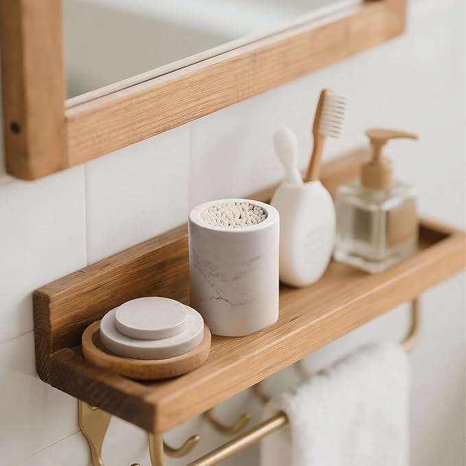 Marble Canister with Lid Natural Qtip Holder for Cotton Swabs, Balls, Pads, Floss Picks, Bath Salts - Vanity Makeup Storage Organizer Bathroom Essentials Accessories Decor White (DL011)