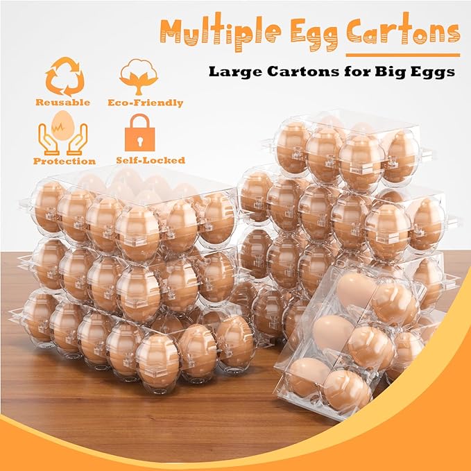 100PCS Egg Cartons Cheap Bulk, Large Egg Cartons Plastic 6 Count, Half Dozen Reusable Egg Container Holder for Storing, Sharing, Selling, Clear Egg Cartons for Home Ranch Farm Market-2x3 Grids