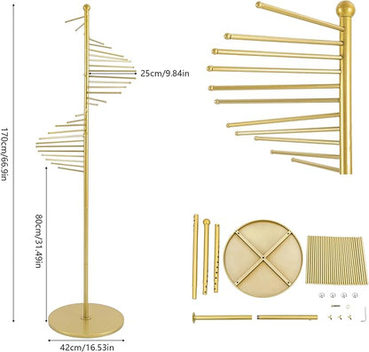 67" Gold Retail Display Tie & Scarf Rack, Belt Hanger & Pants Racks Towel Organizer Hanging Bar, Floor Standing Tie Racks Scarves Rack Necktie Holder for Home Clothing Store Commercial