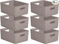 Decorative Plastic Basket Open Home Storage Bins Organizer, Large Taupe (6 Pack) Container Boxes for Organizing Closet Storage Bins for Shelves Drawer Shelf - Ribbed Collection 15 Liter/16 Quart