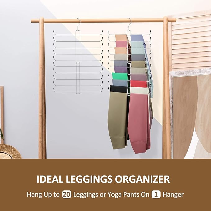 ZEDODIER Legging Organizer for Closet Hanging, Rotatable Yoga Pants Hanger for Women's XS-XL and Girls' Leggings, Holds Up to 20 Pairs Leggings, Space-Saving Closet Organizers and Storage, Silver