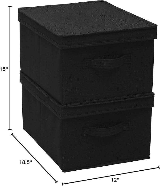 Household Essentials Large Fabric Storage Box With Lid Box, Black, Set of 2