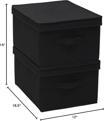 Household Essentials Large Fabric Storage Box With Lid Box, Black, Set of 2