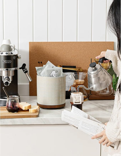 Utensil Holder, 360° Rotating Extra Large Ceramic Kitchen Utensil Holder for Countertop, 7.3" Cooking Utensil Crocks with Rotatable Wooden Base, Farmhouse Decor, Dusty Gray