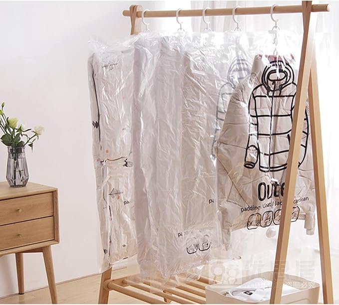 Hanging Vacuum Storage Bags, 2024 New Reusable Hanging Vacuum Storage Bags for Clothes, Coats, Jackets, Hanging Compressible Storage Bag Space Saver Bags with Hand Pumps (Medium, 2Pcs)