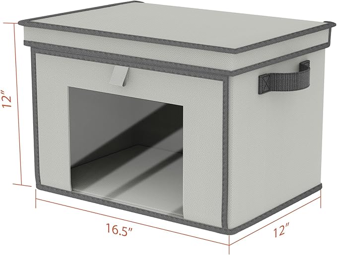 Univivi Storage Bins with Lids, Large Closet Organizers and Storage with Handles & Window, Foldable Fabric Storage Boxes with Lids for Home, Closet, Bedroom, 4 Pack, (Gray, 16.5“ x 12” x 12")