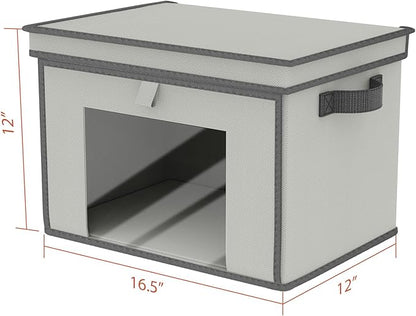 Univivi Storage Bins with Lids, Large Closet Organizers and Storage with Handles & Window, Foldable Fabric Storage Boxes with Lids for Home, Closet, Bedroom, 4 Pack, (Gray, 16.5“ x 12” x 12")