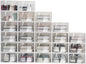 BAIDONB 24 Pack Plastic Foldable Shoe Box Cabinet, Shoe Rack with Door Clear Shoe Storage Organizer for Closet, Space Saving Stackable Shoe Rack for Entryway, Drop Front, Under Bed (24 Shoe Boxes)