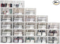 20/24 Pack Women's Clear Plastic Shoe Storage Boxes,Stackable Clamshell Shoe Organizer Cabinet for Entryway Closet, Need Assemble,Fit up to Size 11/12 (24PCS)