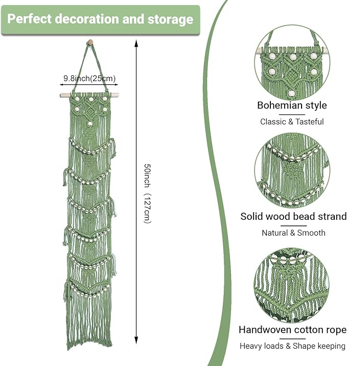 Halidali Hat Organizer for Baseball Caps, Hat Racks Cotton Rope Weaving Cap Stand, Handmade Macrame Hanging Hat Display Holder for Door Storage, Closet, Bedroom (Green, Set of 2)