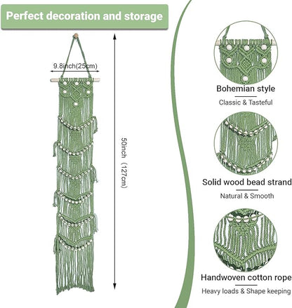 Halidali Hat Organizer for Baseball Caps, Hat Racks Cotton Rope Weaving Cap Stand, Handmade Macrame Hanging Hat Display Holder for Door Storage, Closet, Bedroom (Green, Set of 2)