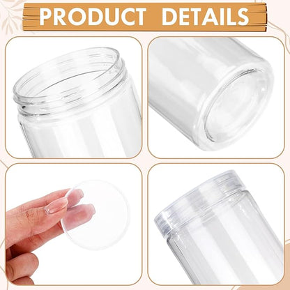 20 Pcs Plastic Jars with Lids 20 oz Plastic Food Storage Jar Spaghetti Containers Cylinder Containers with Screw on Lids for Dry Goods, Spice, Noodles, Spices and More(Clear)