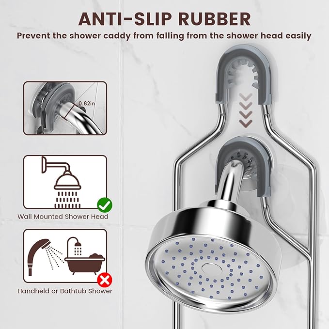 REINHARDT Shower Caddy Hanging, Rustproof Shower Caddy Anti-Swing Shower Organizer Over Showerhead No Drilling Shower Racks with Soap Holder Multi Hooks Bathroom Storage for Shampoo Sponge, Silver