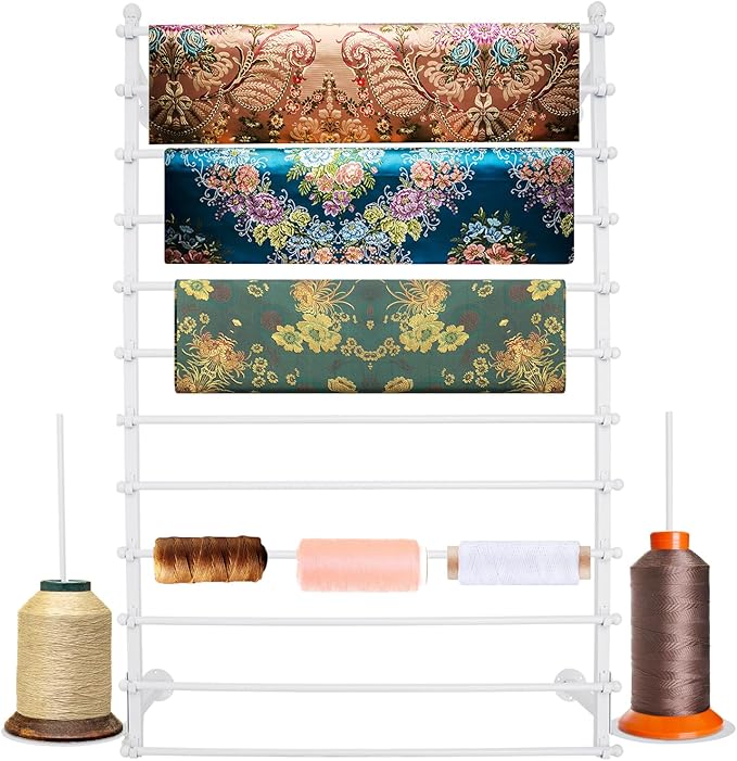 DYRABREST Wall Mounted Ribbon Organizer Rack, Metal Wrapping Paper Organizer Storage, Removable 12-Tier Hijab Organizer, 50lbs Load Capacity for Home, Craft Room, Flower Shop (White, 31.5 x 47.2 in)
