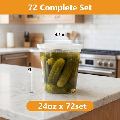 NESCCI 72 Sets (144-Piece) Deli Containers with Lids,24oz X 72 Set Each, Leak-Proof & BPA Free Airtight Takeout Plastic Food Storage Containers for Soup, Meal Prep, Microwave/Freezer Safe