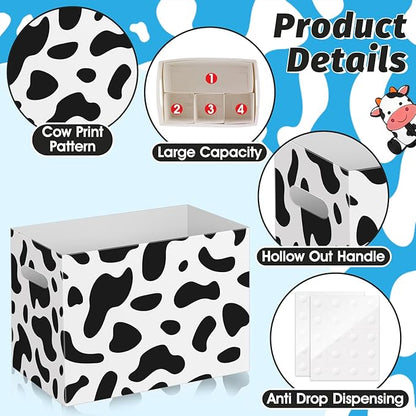 2PCS Cow Print Utensil Holder Paper Utensil Caddy for Cow Birthday Party Decorations Disposable Cutlery Holder with Handles Cutlery Caddy for Farm Animal Party Supplies Black and White Snack Box