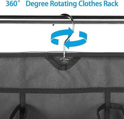 30 Large Pockets Dual Sided Hanging Shoe Organizer Double-Side Closet Storage Shelves with Rotating Hanger Space Saving Storage Bag Portable Shoe Rack Holder for Bedroom Laundry Room,Black