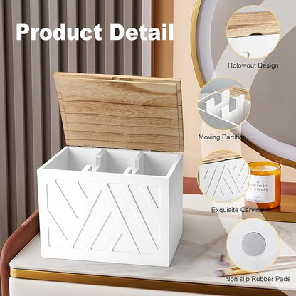 Tampon Holder for Bathroom, Feminine Product Organizer, Pad Organize Case with Lid, Shark Week Wooden Tampon Storage Decor, Lady Girl Stuff Box for Toilet Bathroom Accessories- White
