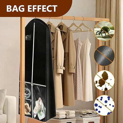 Dress Garment Bags, Long Garment Bags for Travel, 70’' Wedding Dress Cover with Handle, Foldable Clothing Bag with Pockets and Zippers, Black, 180 cm