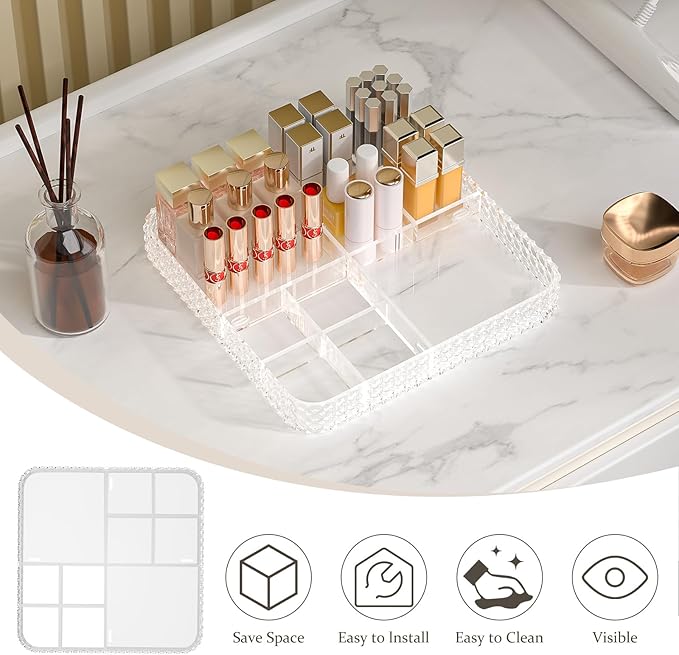 Rotating Makeup Organizer with Makeup Brush Holder,Large Capacity Perfume Organizer for Vanity Countertop,Acrylic Skincare Organizers Spinning Holder Storage Rack (Clear)