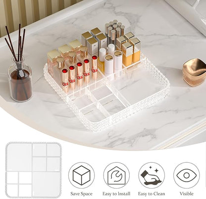 Rotating Makeup Organizer with Makeup Brush Holder,Large Capacity Perfume Organizer for Vanity Countertop,Acrylic Skincare Organizers Spinning Holder Storage Rack (Clear)